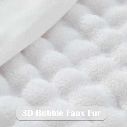 NEWCOSPLAY Faux Fur Twin Blanket White Bubble Blanket Thick Warm Soft for Couch Sofa Bed 550GSM