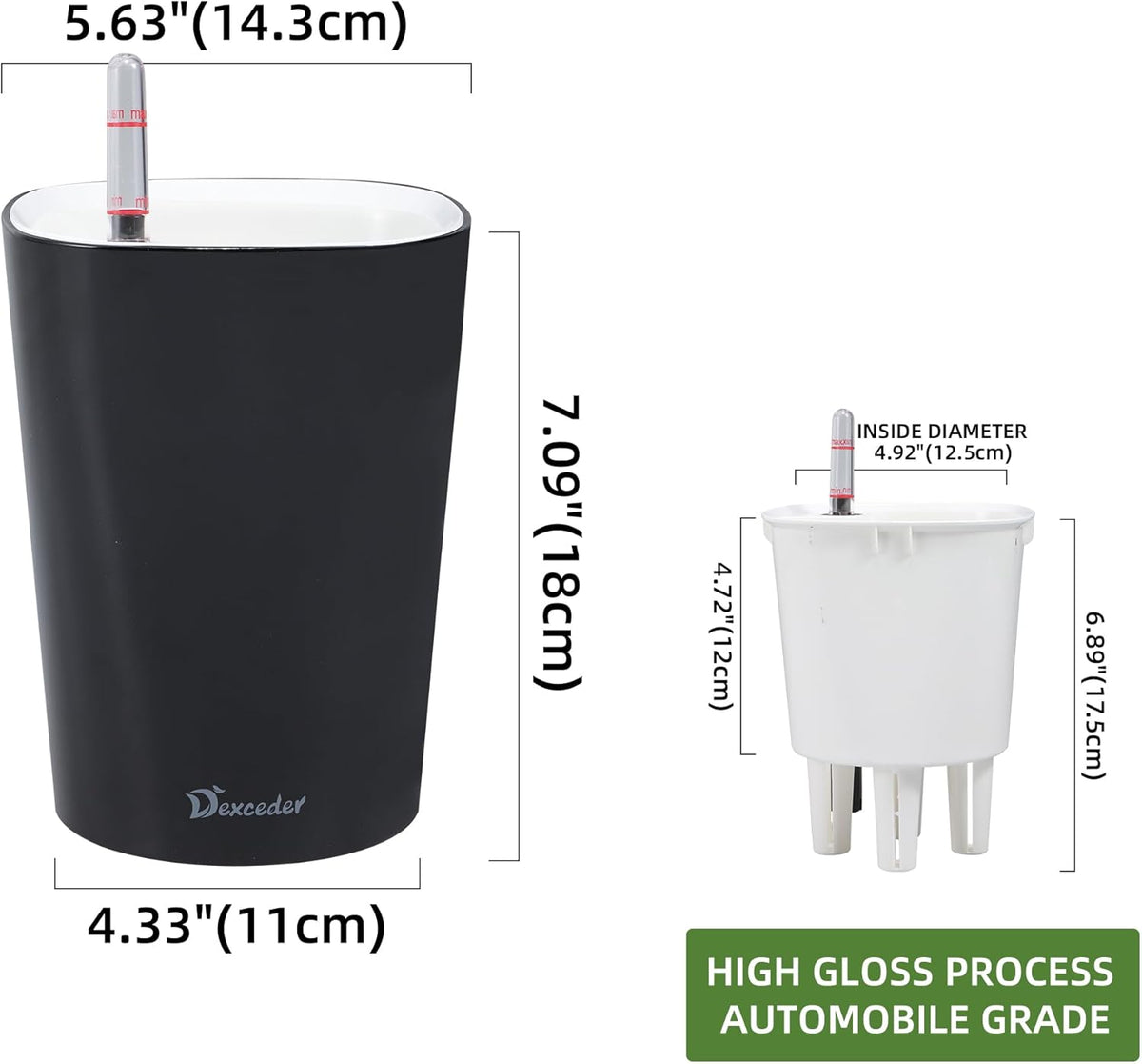 Dexceder 6x7 Self Watering Planter Indoor Outdoor, High Gloss Table Flower Plant Pot with Water