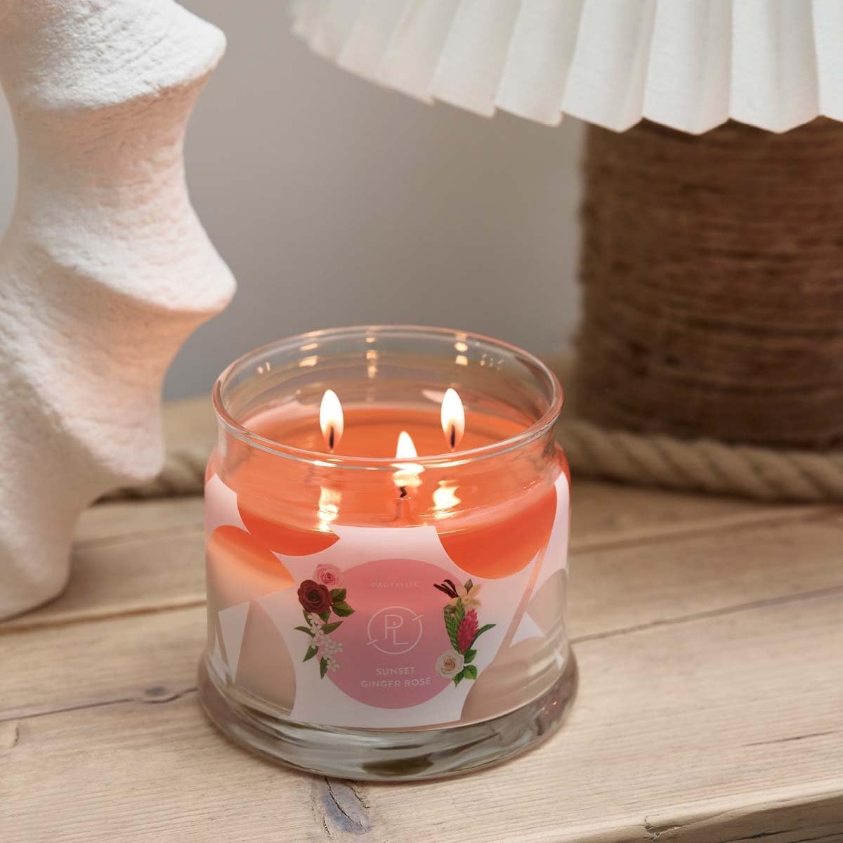 PartyLite Scented Jar Candle, Bergamot and Ginger Blossoms with Jasmine and Rose Scent, 3-Wick