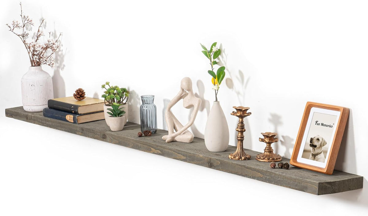 Fun Memories Floating Shelves for Wall Dec, 72"x8" Rustic Reclaimed Wood Shelves, Heavy-Duty Wall