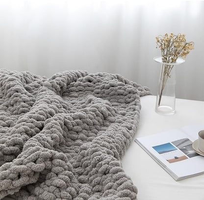 Chunky Knit Blanket Throw 48"*71", Hand Knitted Warm Chenille Throw Blanket, Home Decor Soft Thick