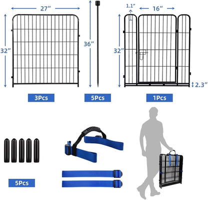 ADAVIN 32 in(H) Garden Fences and Borders,1 Gate+3 Panels Dog Fence Outdoor for Yard, Heavy Duty