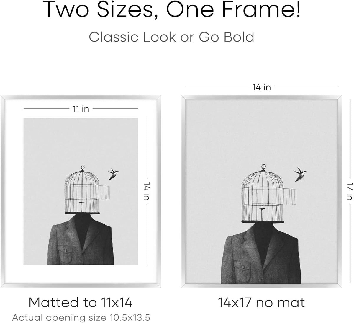 Homeforia Silver 14x17 Picture Frame, High End Metal 14 x 17 Frame with Mat 11 by 14 in Photo