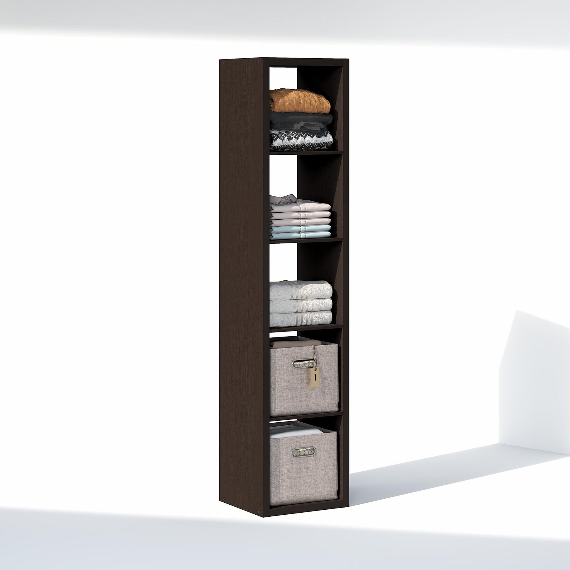 Furinno Cubic Extra Thick 5-Cube Closet Organizers and Storage, Dark Oak