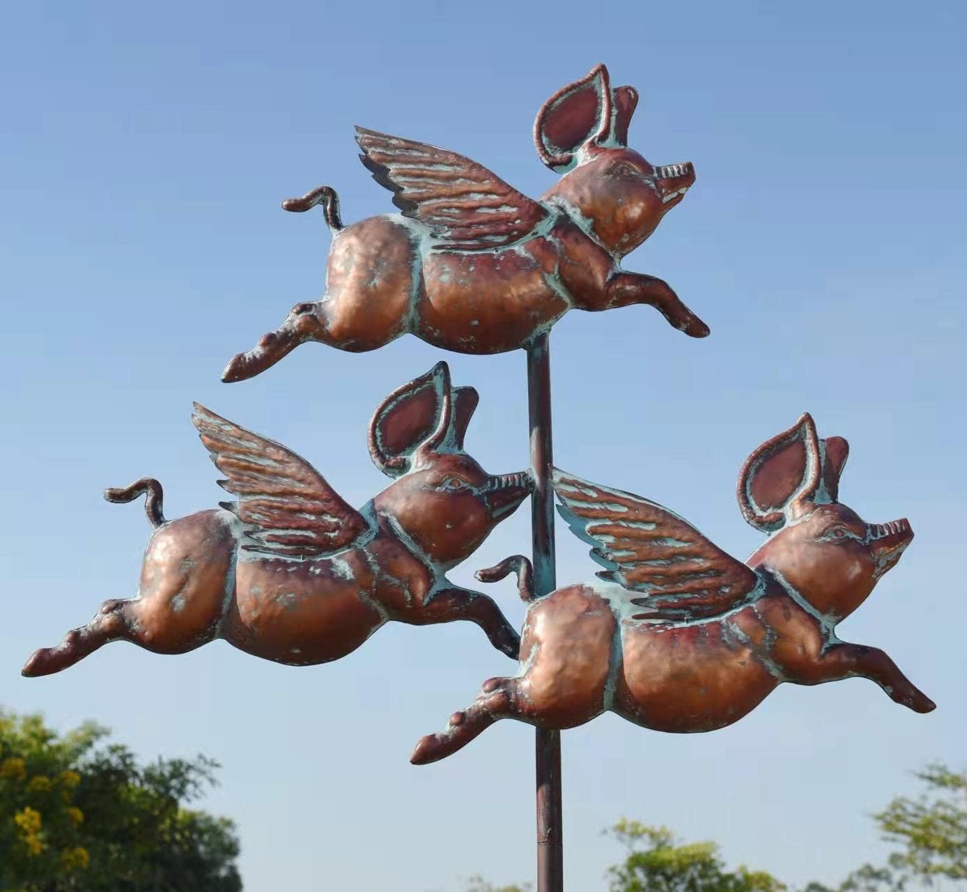 Flying Pig Statues,90" x 32" Antique Copper Outdoor Flying Pigs Garden Decor,Metal Pig