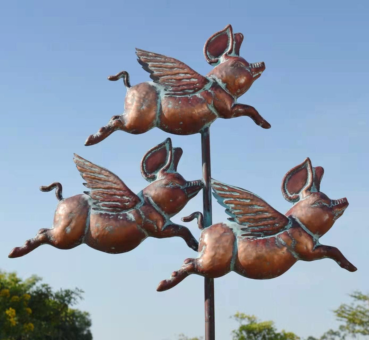 Flying Pig Statues,90" x 32" Antique Copper Outdoor Flying Pigs Garden Decor,Metal Pig