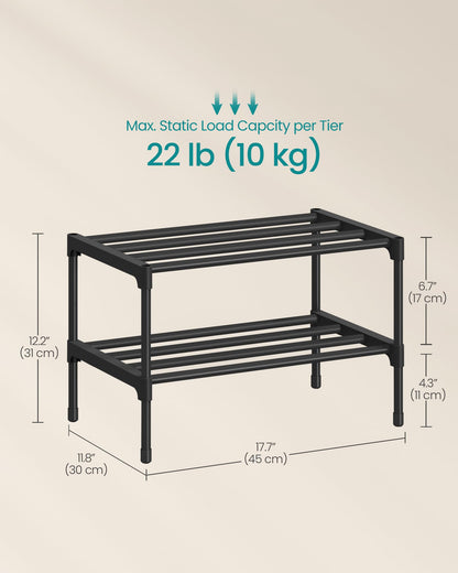 SONGMICS 2-Tier Shoe Rack, Stackable Compact Metal Shoe Storage Organizer