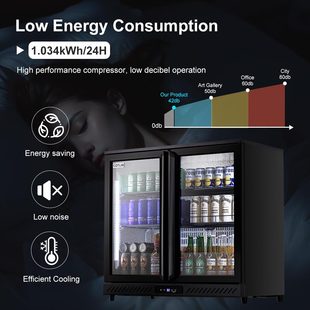 COTLIN 36" W Back Bar Cooler Beer Fridge Undercounter Refrigerator with LOW-E Glass Free Standing