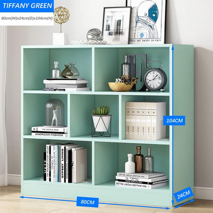 IOTXY Open Shelf Low Bookcase - Wooden 3-Tier Floor Standing Display Cabinet Organizer with Base, 7