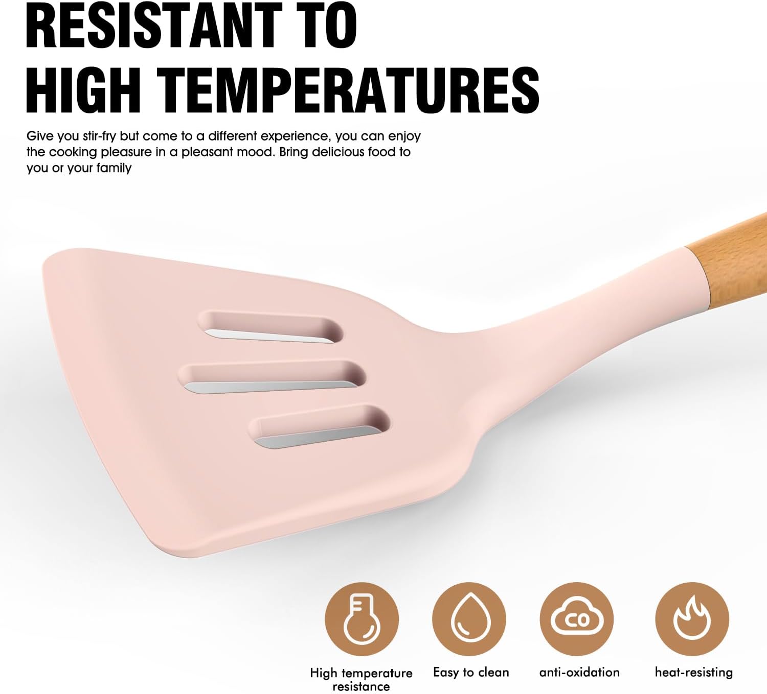 Silicone Cooking Utensils Set - Silicone Kitchen Utensils for Cooking Wooden Handles, 446°F Heat