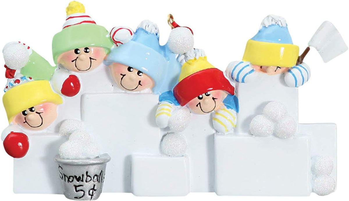 3D Snowball Fight Family of 5 Ornament 2025 Personalized Family Christmas Ornaments 2025 | Snowman