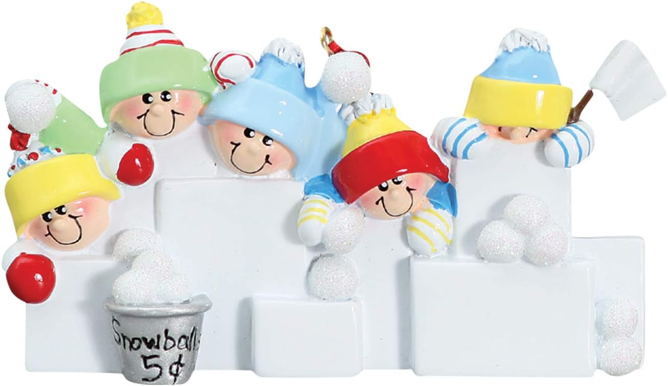 3D Snowball Fight Family of 5 Ornament 2025 Personalized Family Christmas Ornaments 2025 | Snowman