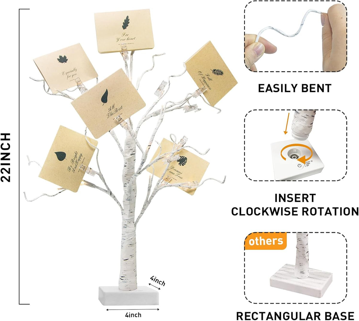 PEIDUO Money Tree, 22 Inch Gift Card Tree Holder with 6 Clips and 6 Greeting Cards, 24 Warm White