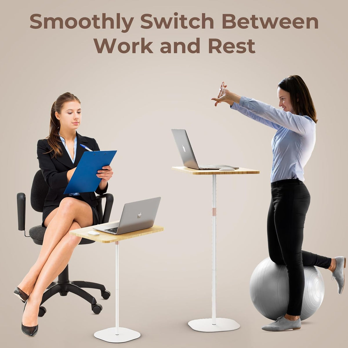 Portable Laptop Floor Stand, Bedside/Sofa Table with Height Adjustable 18''~47'', Stylish Movable