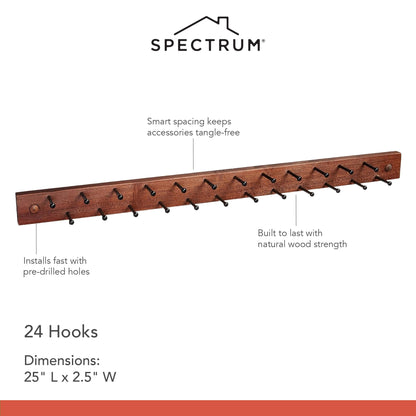 Spectrum Diversified Wooden Closet Wall Mount Storage Rack, 24 Peg Tie, Belt, Scarf and Jewelry