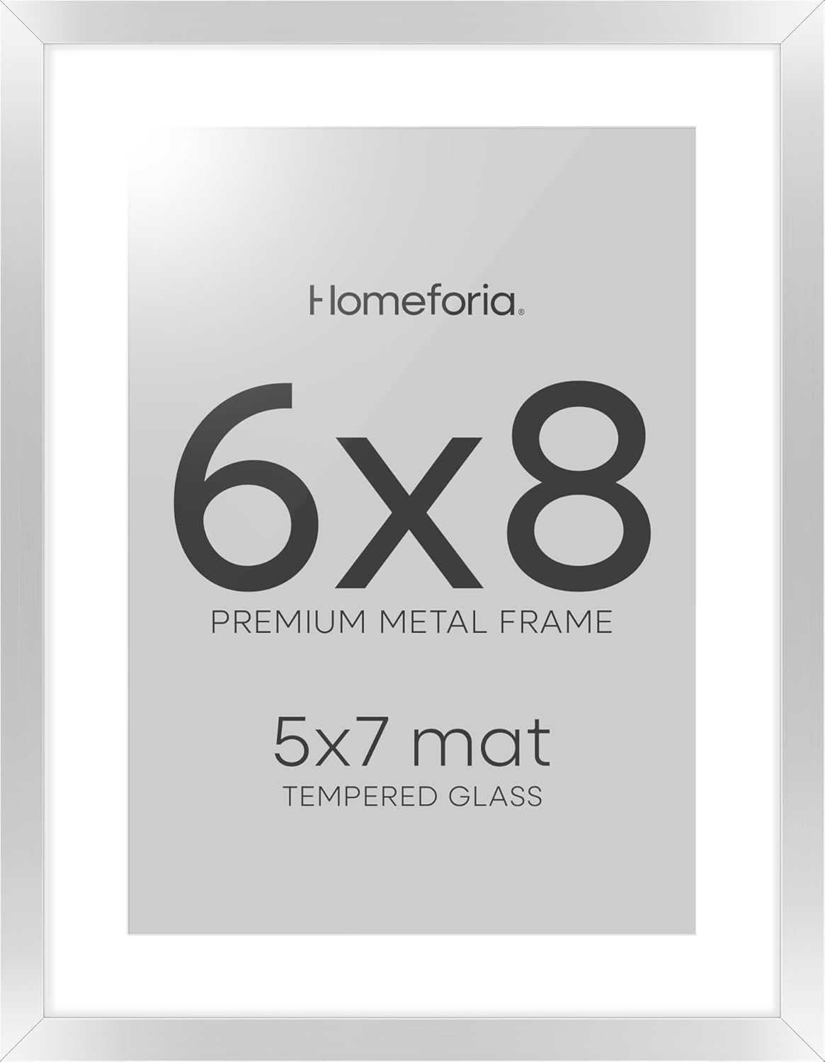 Homeforia Silver Photo Frame 6x8, High End Metal 6 x 8 Silver Picture Frames with Mat 5 x 7, 6by8