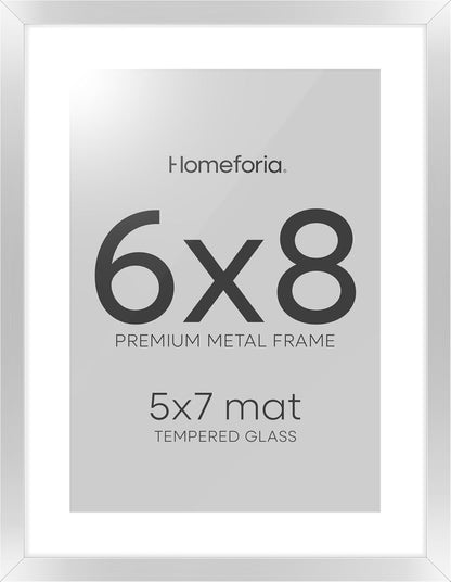 Homeforia Silver Photo Frame 6x8, High End Metal 6 x 8 Silver Picture Frames with Mat 5 x 7, 6by8