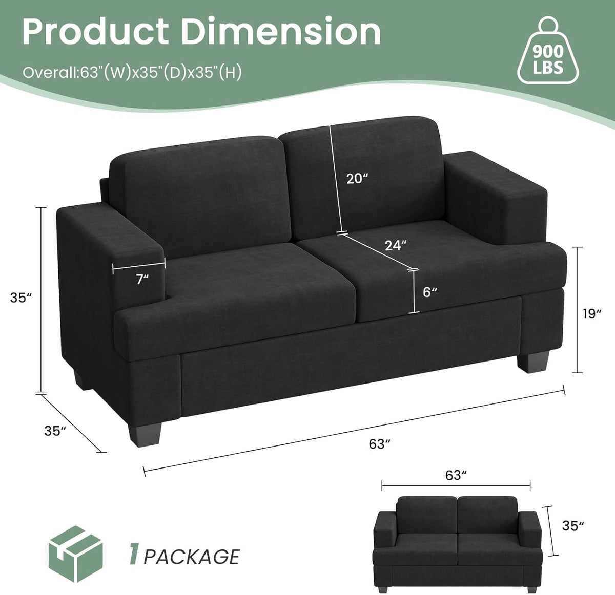 Sofa, 3 Piece Set Comfy Sofa, Loveseat & 2 3-Seater Couch with Deep Seats for Living Room, Modern