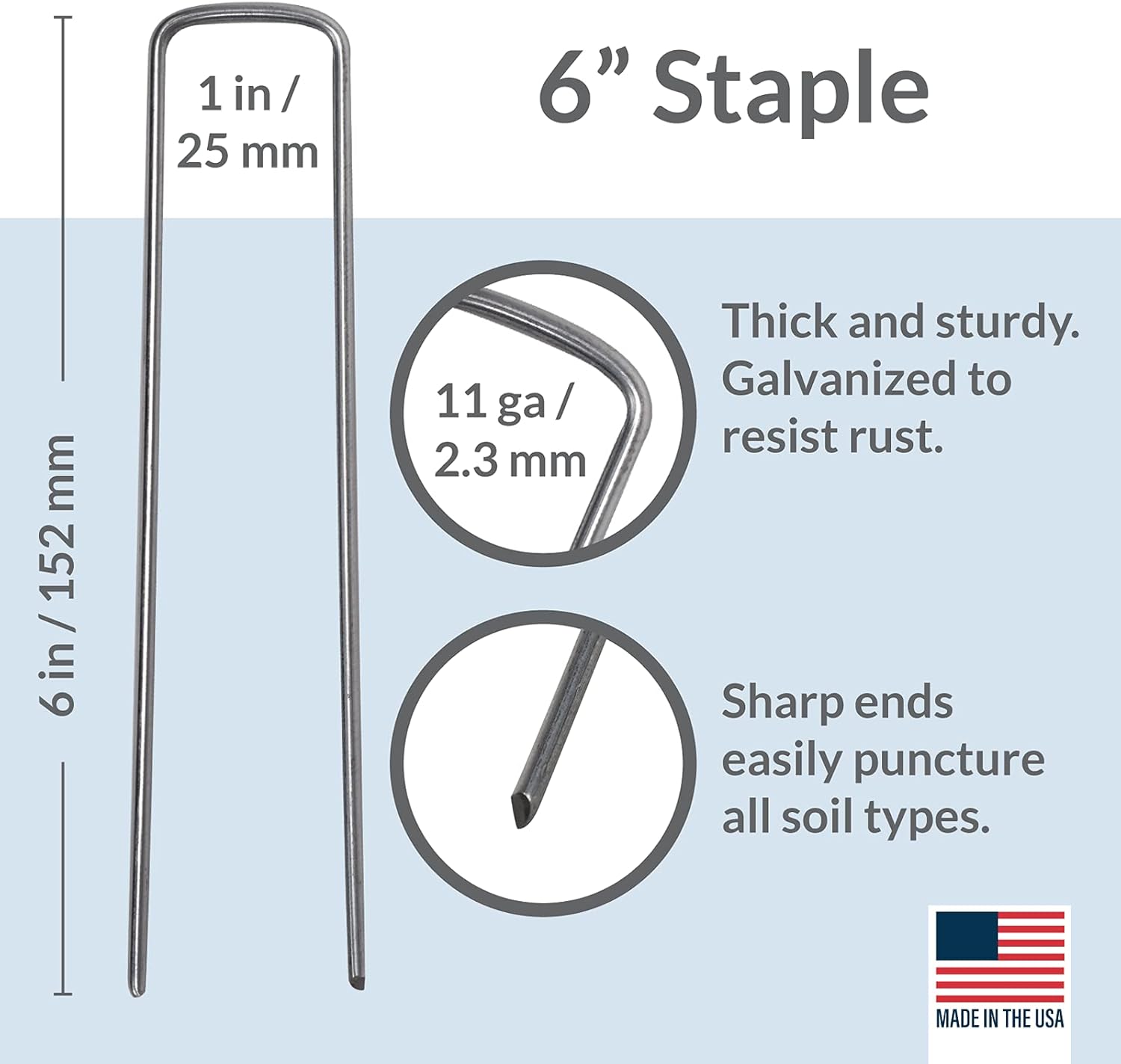 Pinnacle Mercantile USA Made 100 Pack Garden Landscape Staples Weed Barrier Fabric Stakes