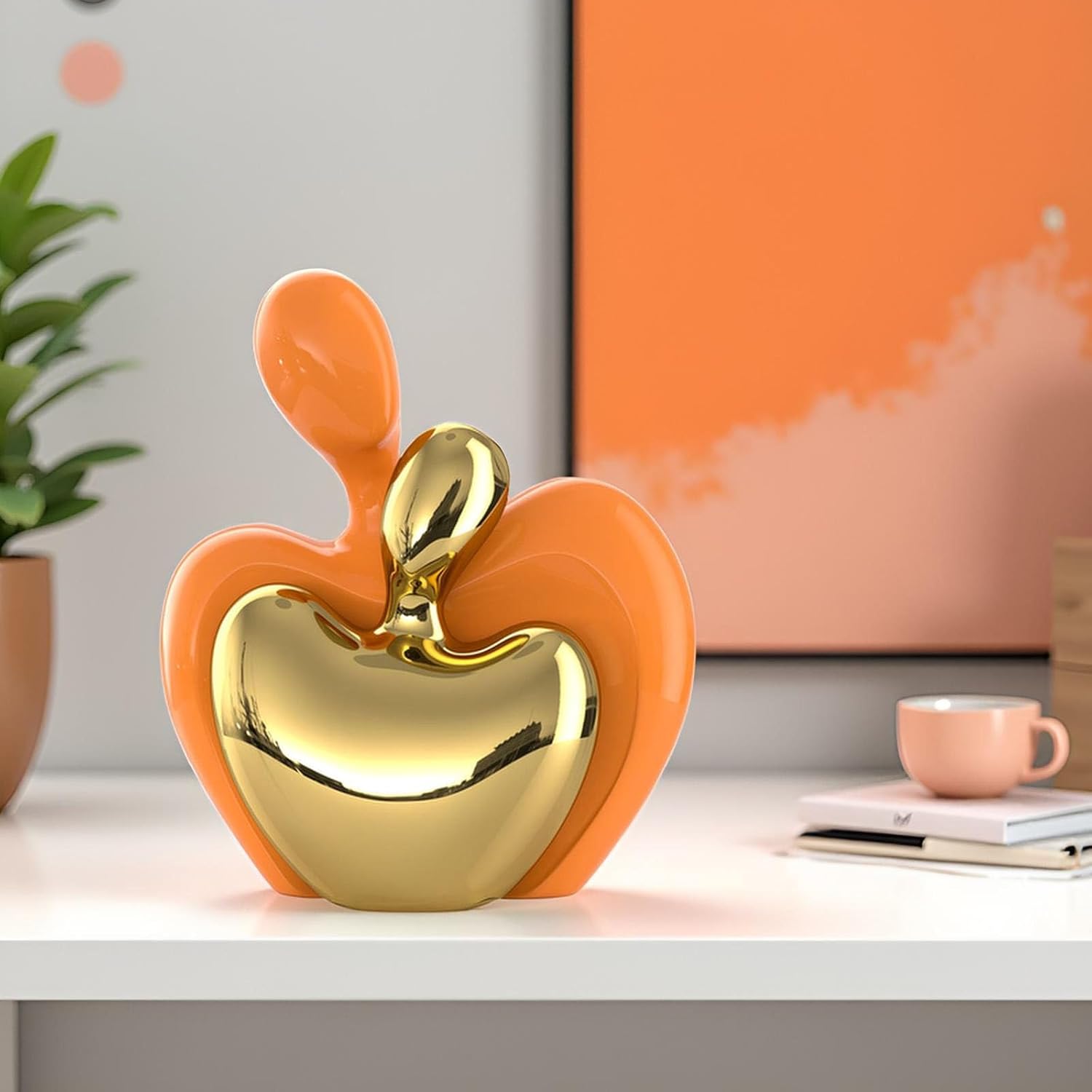 XMGZQ Orange and Gold Ceramic Couple Figurines Home Decor,Wedding Engagement Romantic Gift for