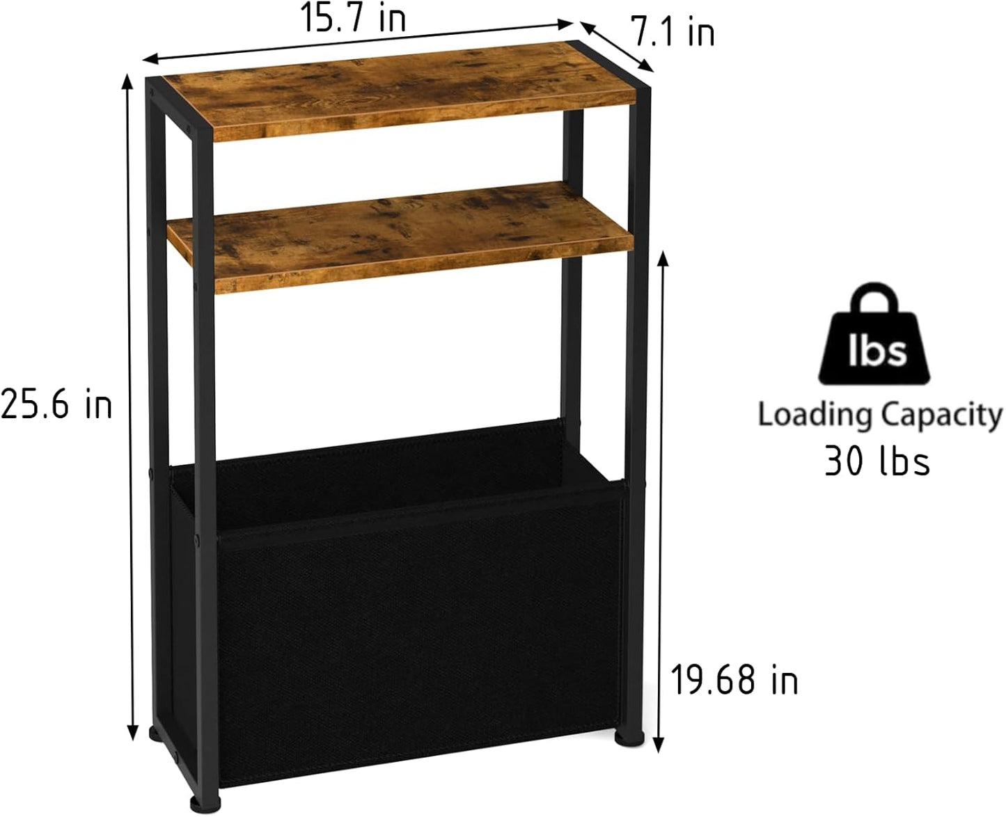Narrow Side Table, Slim End Tables with Fabric Basket, Skinny Table for Small Spaces, Thin Bedside