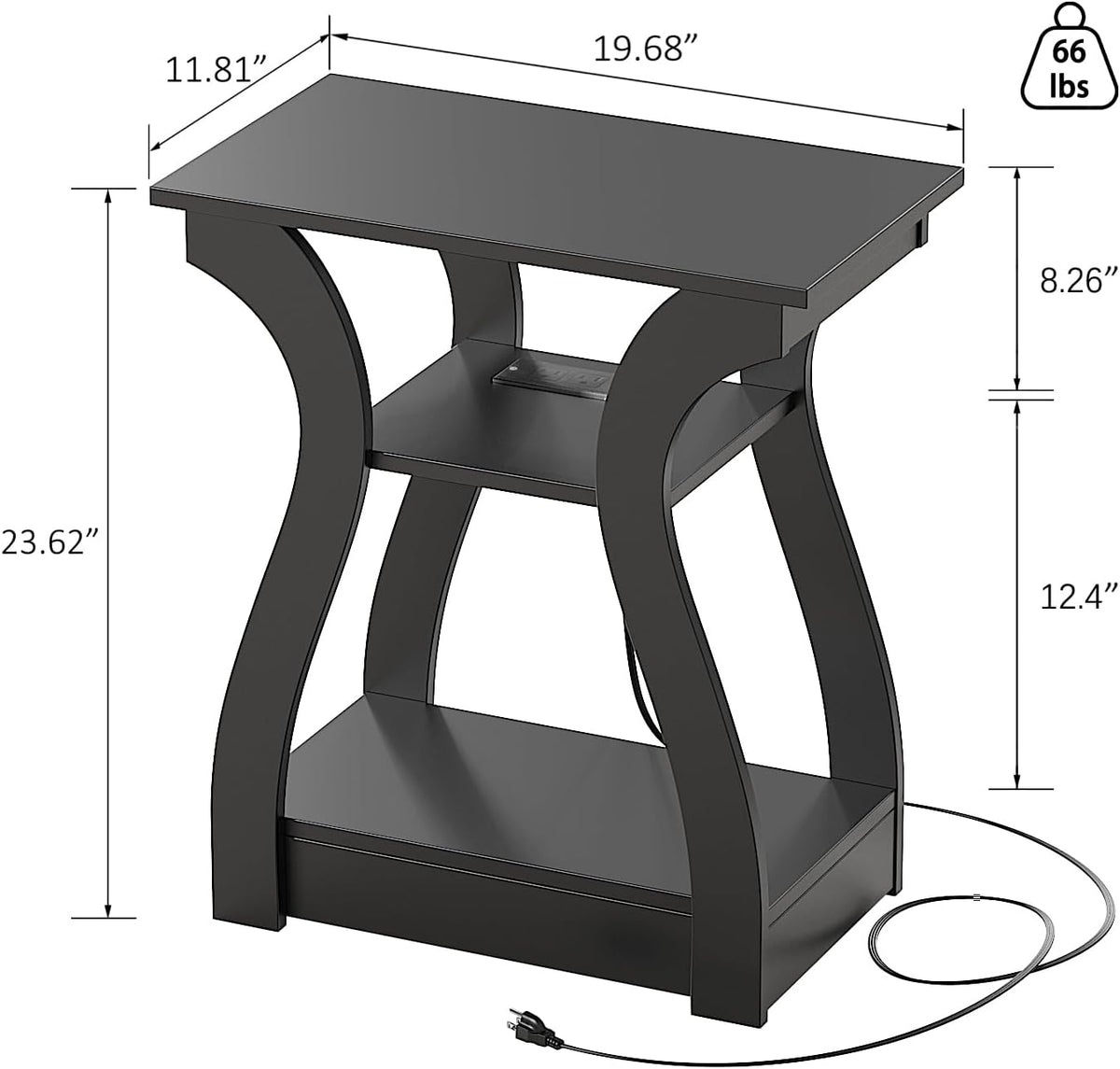 End Table with Charging Station, Side Table with USB Ports and Outlets, Nightstand, 3 Tier End