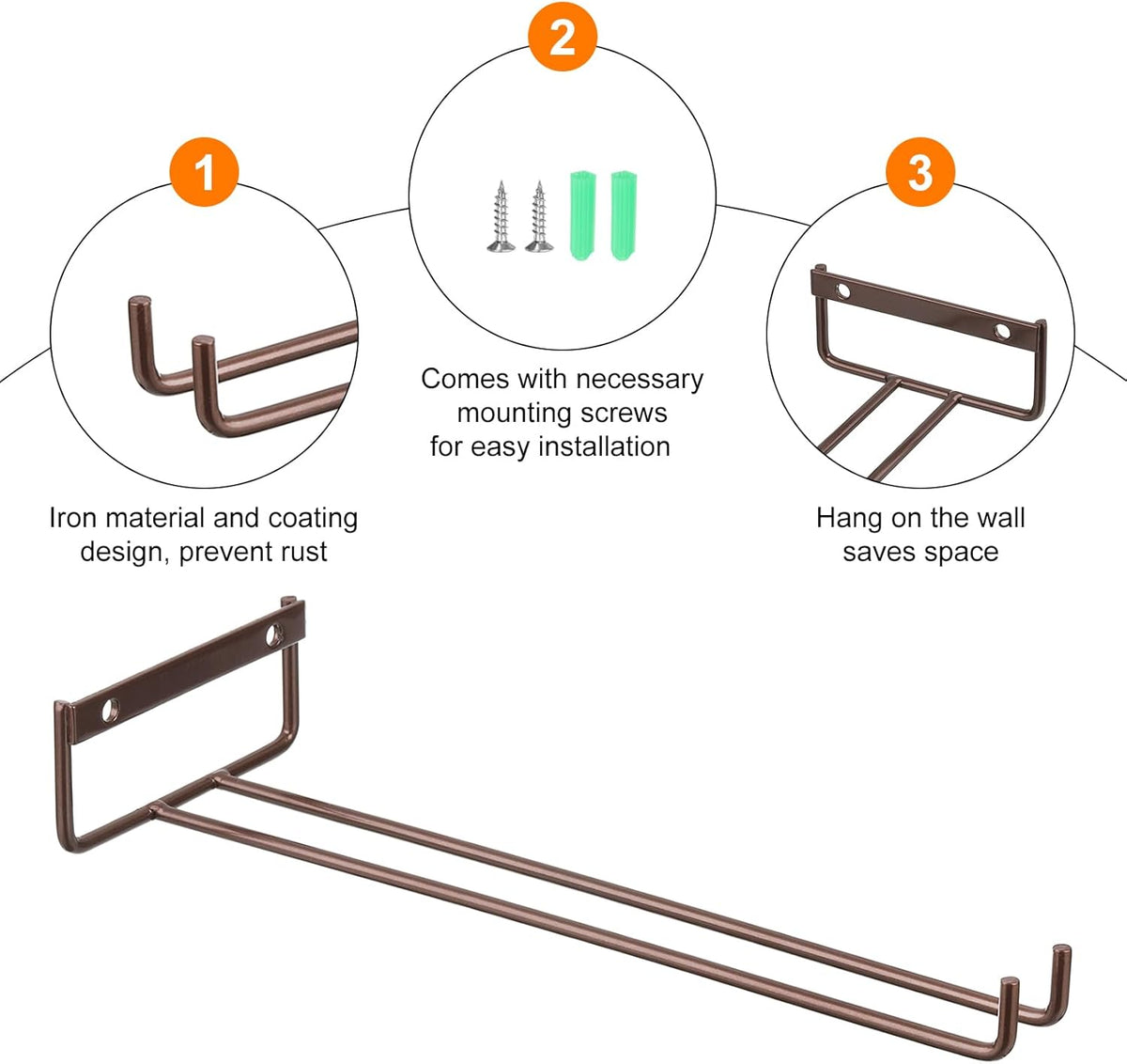 uxcell 5Pcs Wine Glass Rack, 11.02 Inch Iron Wine Glasses Rack Under Cabinet Stemware Rack - Wall