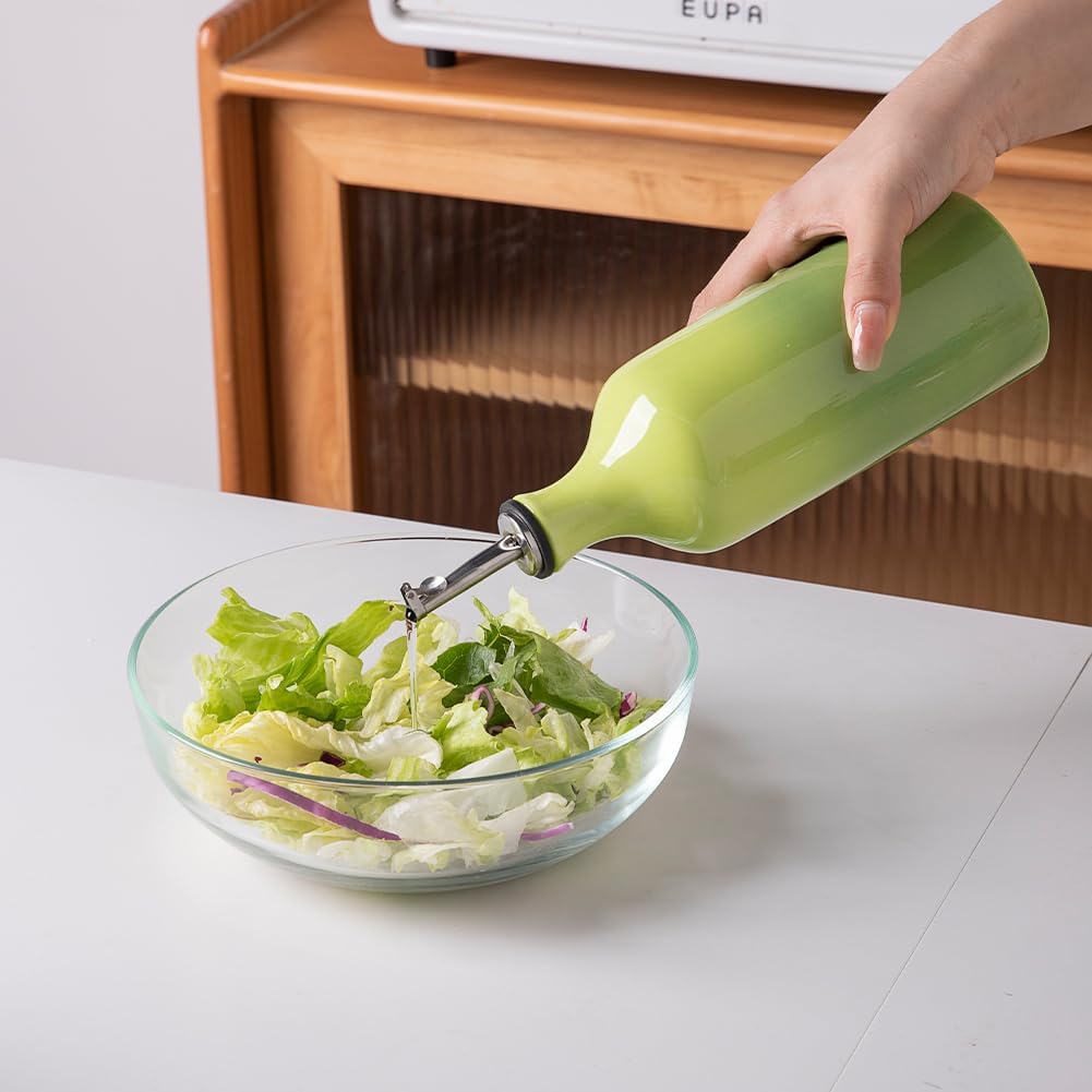 Sweejar Ceramic Olive Oil Dispenser Bottle, 20 Oz Relief Opaque Oil Cruet Protects Oil To Reduce