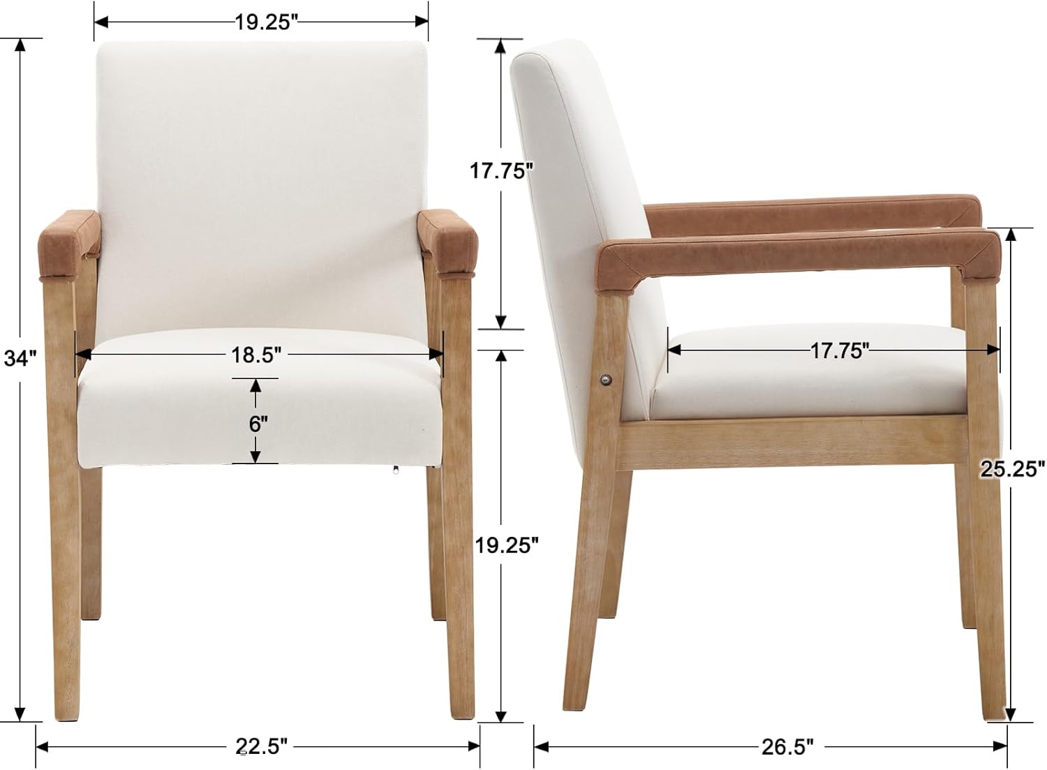 Kmax Modern Dining Chairs Set of 4 Linen Fabric Kitchen Arm Chairs Upholstered Accent Chairs with