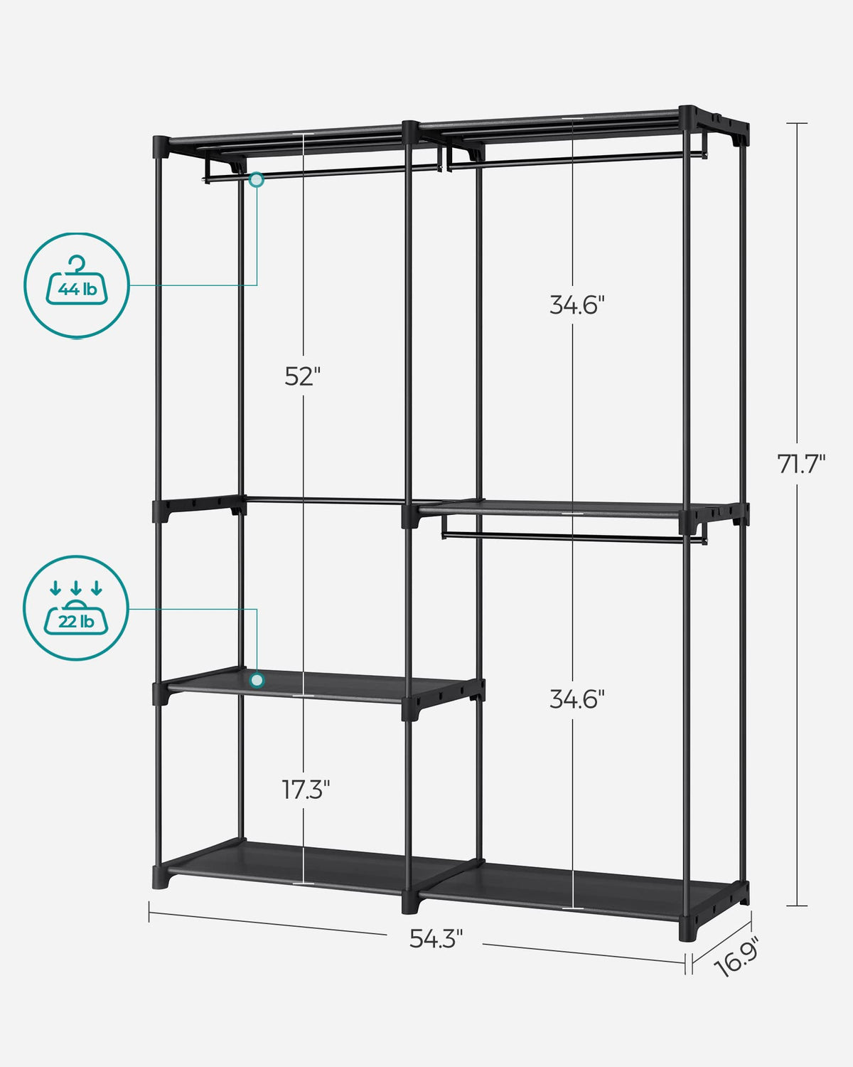 SONGMICS Portable Closet, Freestanding Closet Organizer, Clothes Rack with Shelves, Hanging Rods