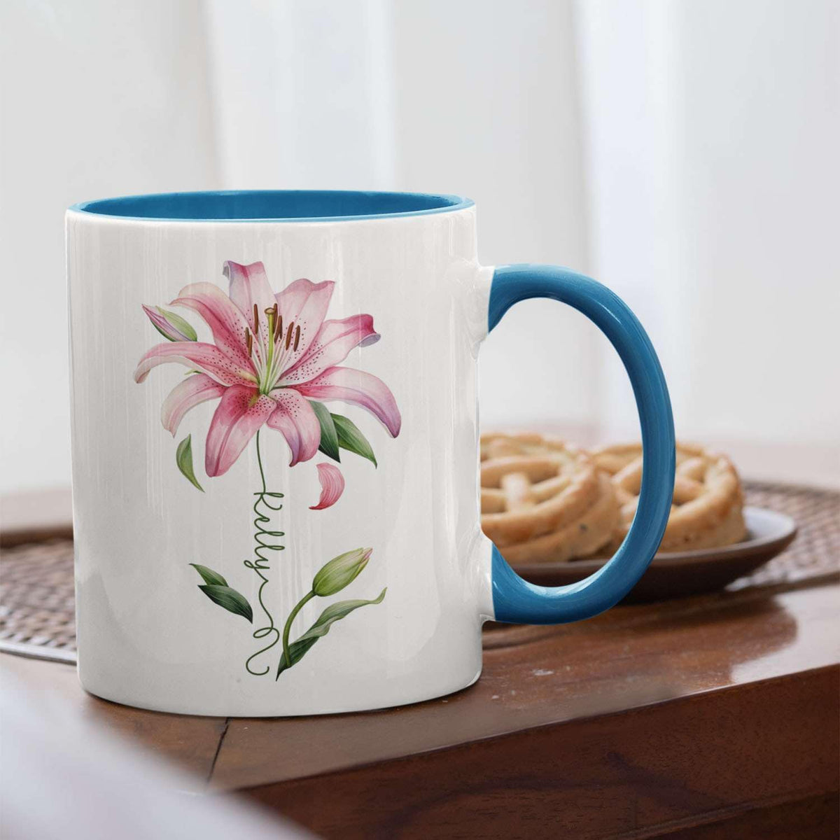 Customized Lily Flower Accent Cup, Novelty Flower Design Mug 11oz 15oz, Personalized Name Lily