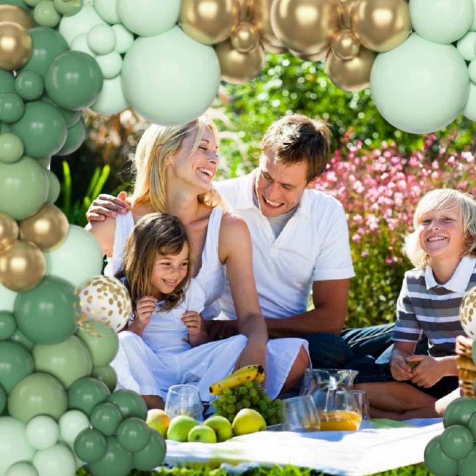 Amandir 153pcs Sage Green Balloon Garland Arch Kit, Different Sizes 18 12 10 5 inch Sage Green Gold