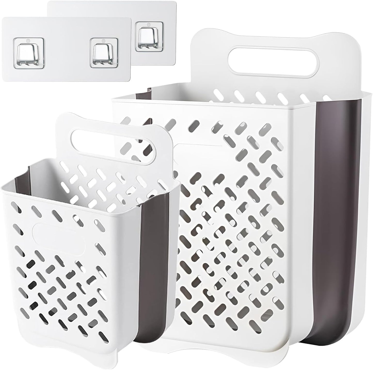 Plastic Collapsible Hanging Laundry Baskets with Carry Handle, Space-Saving Wall Hanging Laundry