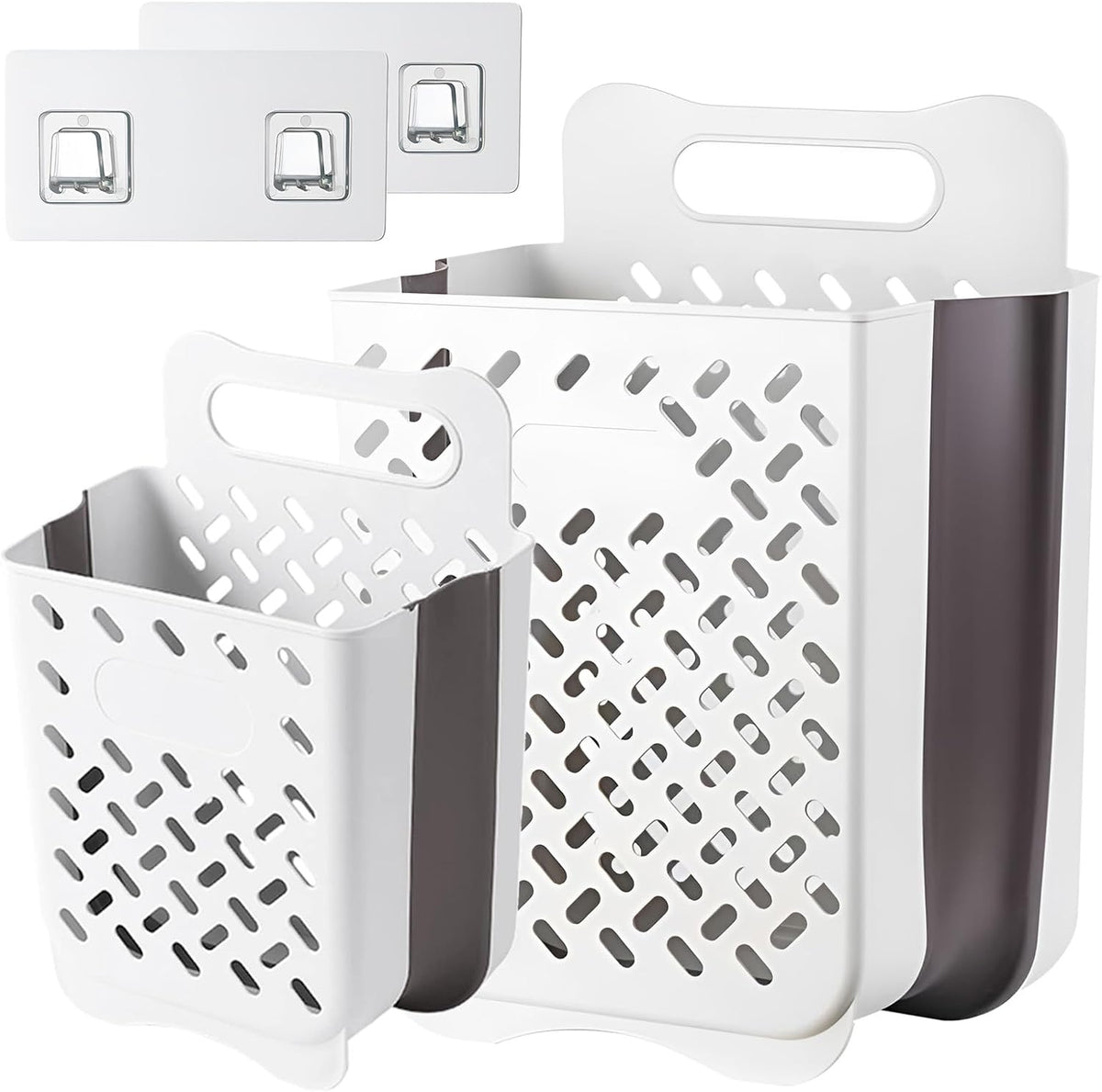 Plastic Collapsible Hanging Laundry Baskets with Carry Handle, Space-Saving Wall Hanging Laundry