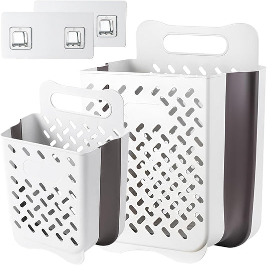 Plastic Collapsible Hanging Laundry Baskets with Carry Handle, Space-Saving Wall Hanging Laundry