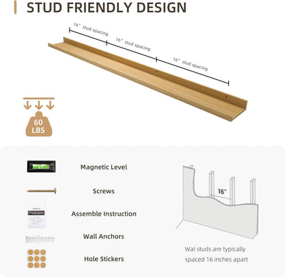 Picture Ledge Shelf, Wood Long Floating Shelves for Wall, Set of 2, 56 inch Picture Ledge Shelves