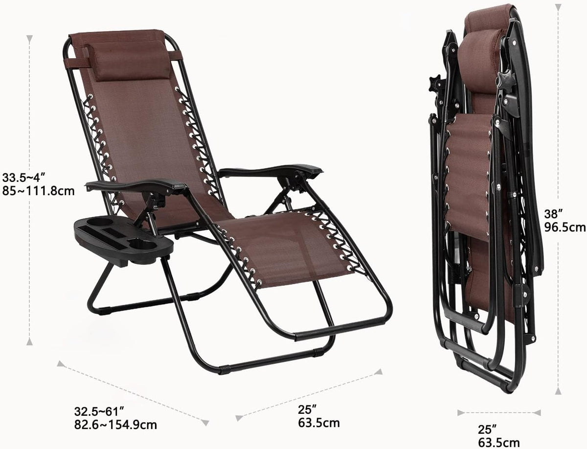 Nazhura Set of 2 Relaxing Recliners Patio Chairs Adjustable Steel Mesh Zero Gravity Lounge Chair