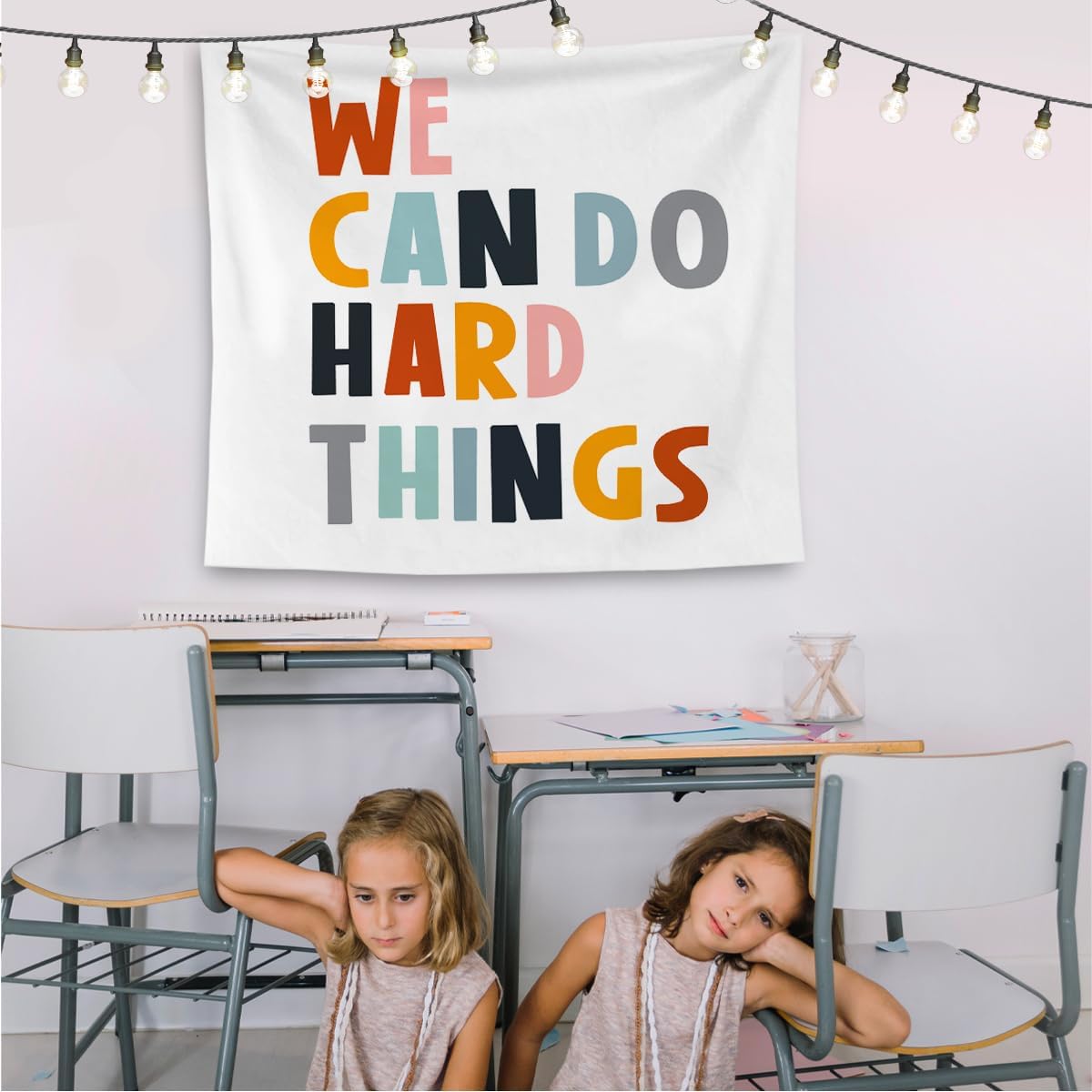 QGFM We Can Do Hard Things Inspirational Tapestry, Boho Classroom Decor, Inspirational Wall Decor