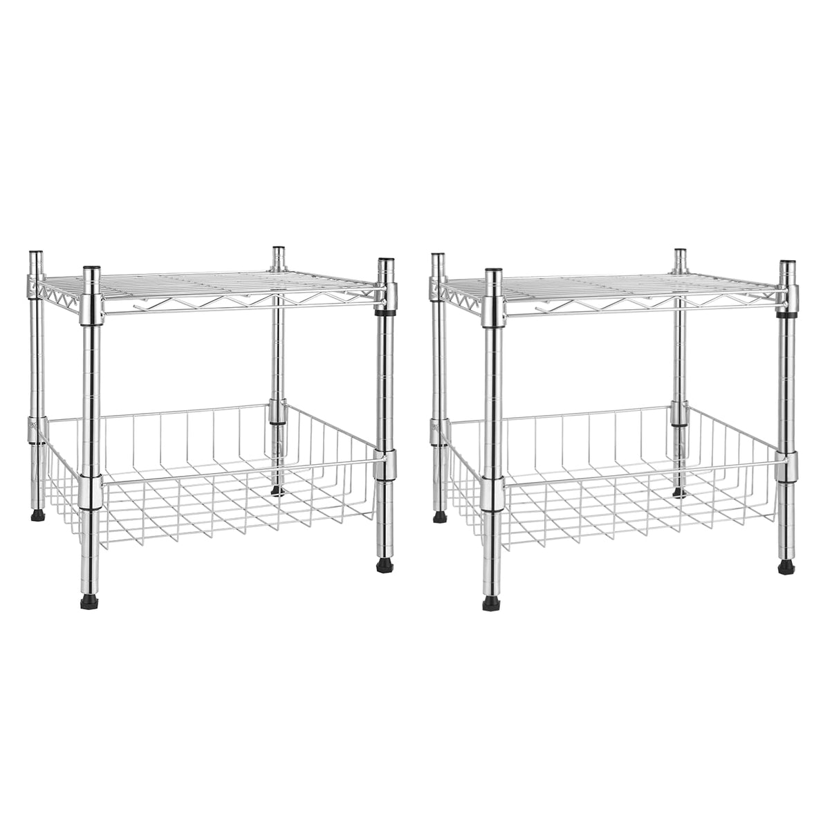 YSSOA 2-Tier Shelving Unit, 15" W x 13.8" D x 15" H Wire Metal Stackable Storage with Basket