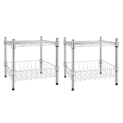 YSSOA 2-Tier Shelving Unit, 15" W x 13.8" D x 15" H Wire Metal Stackable Storage with Basket