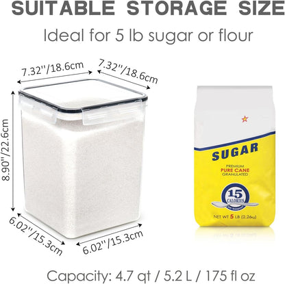 Large Food Storage Containers with Lids Airtight 5.2L /176Oz, for Flour, Sugar, Baking Supply, 3PCS
