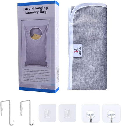 KEEPJOY Hanging Laundry Hamper Bag with Free Adjustable Stainless Steel Door 2 PCs Suction Cup