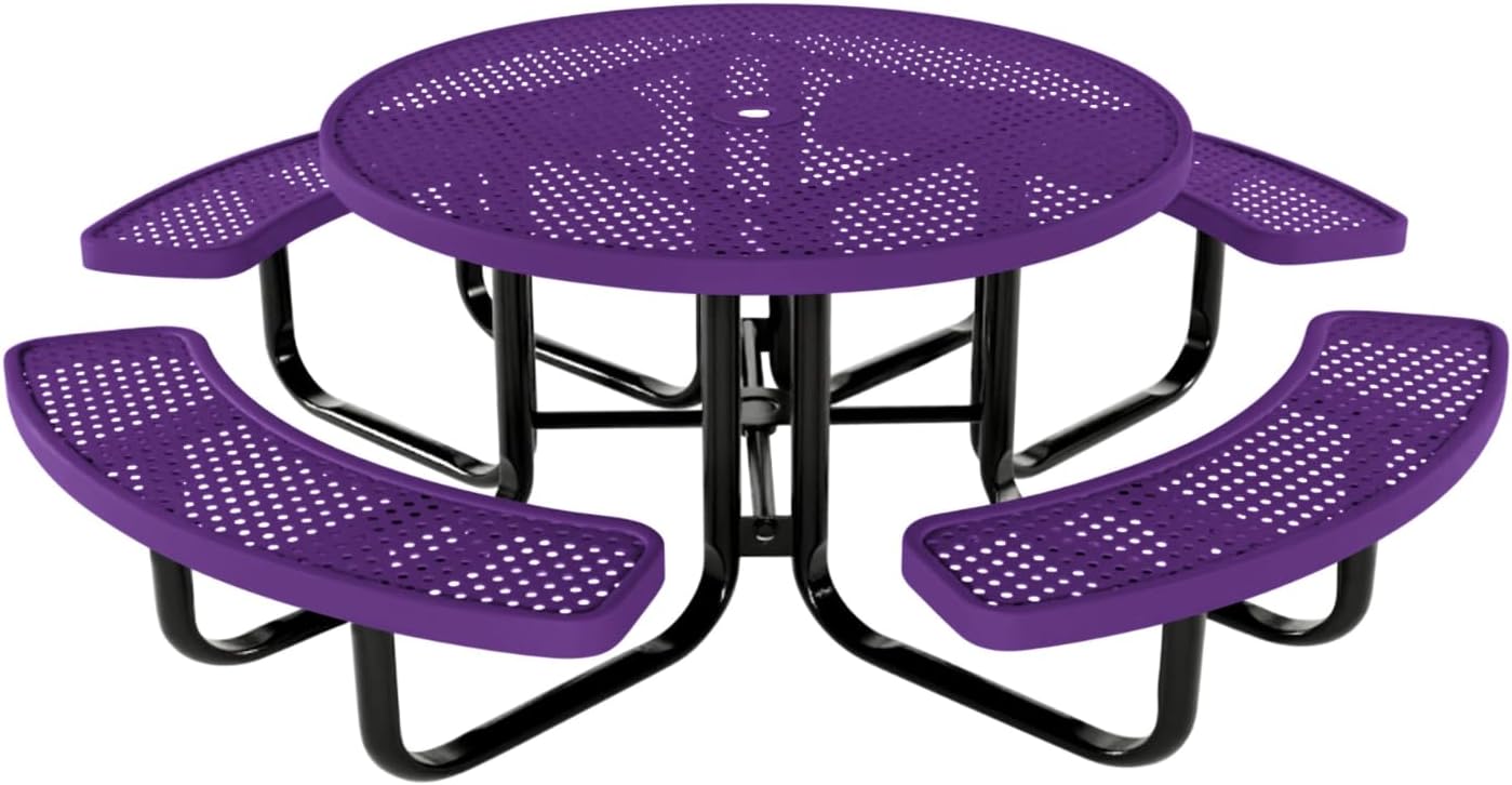 Heavy-Duty Portable Outdoor Kids Table with Umbrella Hole, Punched Steel Kids Picnic Table
