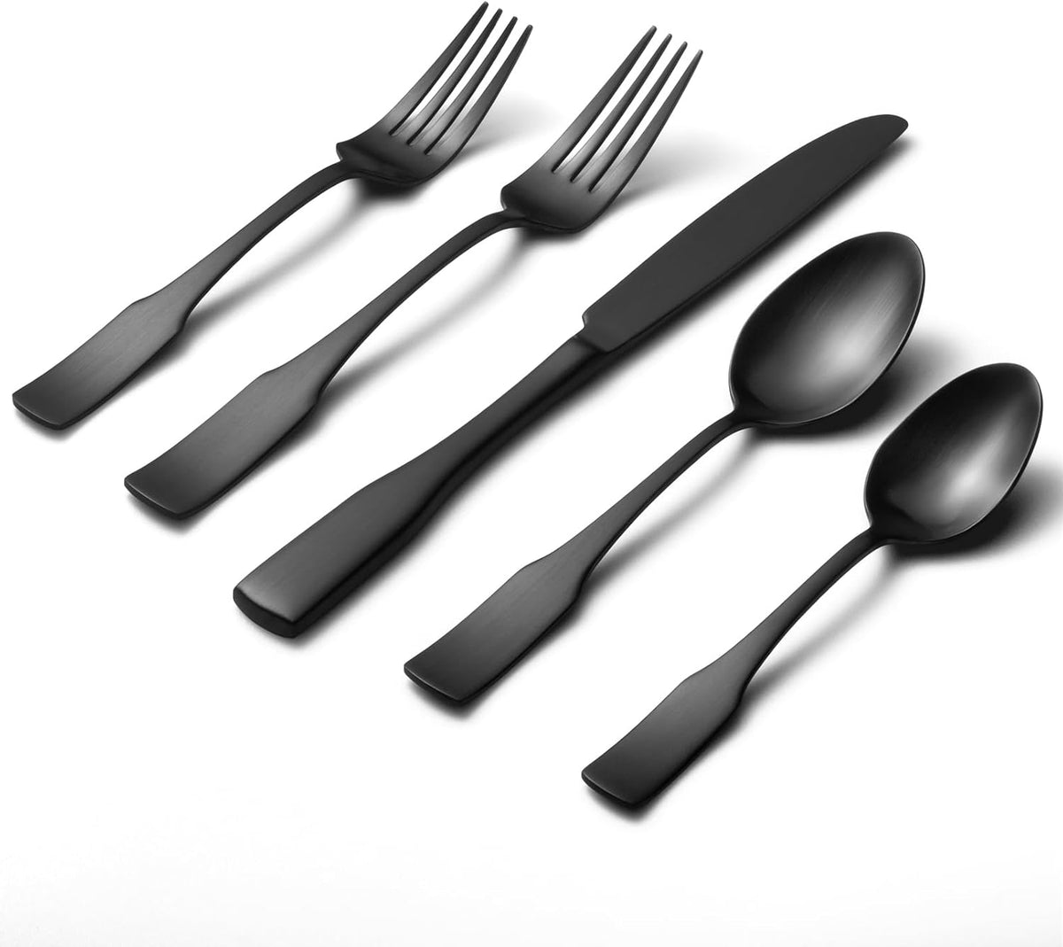 Alata Kate Black Satin 40-Piece Silverware Set, Service for 8, Stainless Steel Flatware Set, Matte