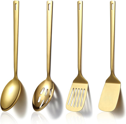 Homquen Gold Kitchen Utensils Set 4pcs, Titanium Gold Plating Stainless Steel Cooking Utensils Set