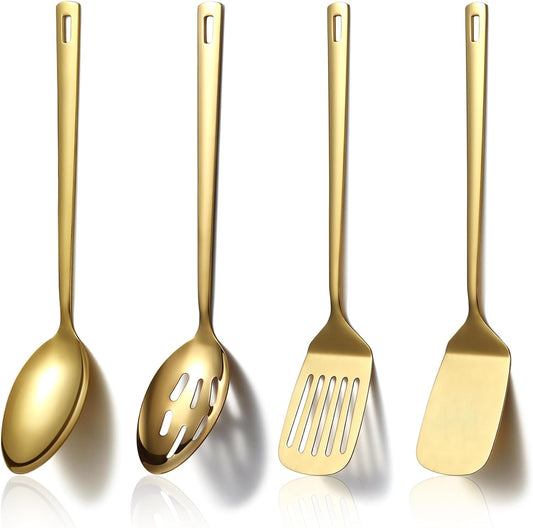 Homquen Gold Kitchen Utensils Set 4pcs, Titanium Gold Plating Stainless Steel Cooking Utensils Set
