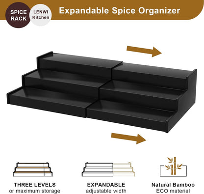 Spice Rack Organizer for Cabinet, 3 Tier Expandable Bamboo Spice Storage, Great for Kitchen