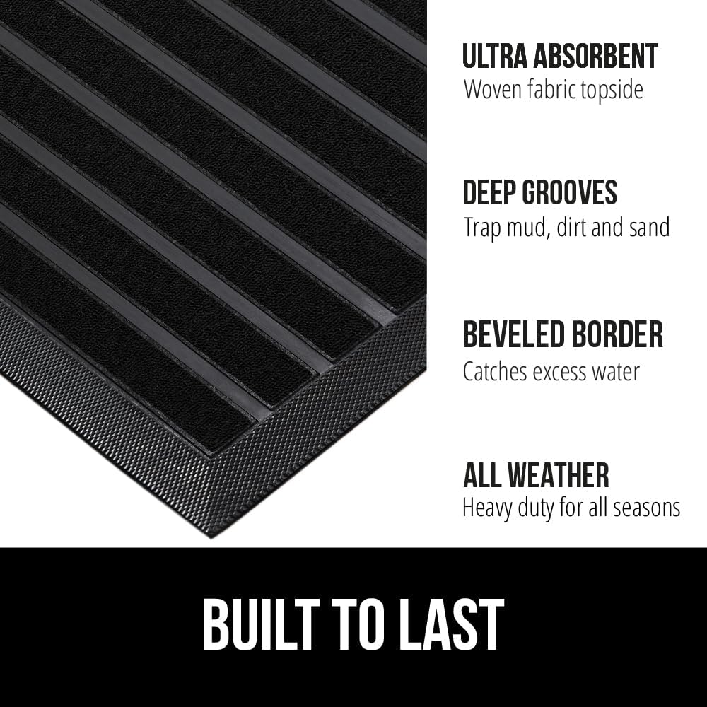 GORILLA GRIP 100% Waterproof All-Season WeatherMax Doormat US Designed Natural Rubber, Stain and