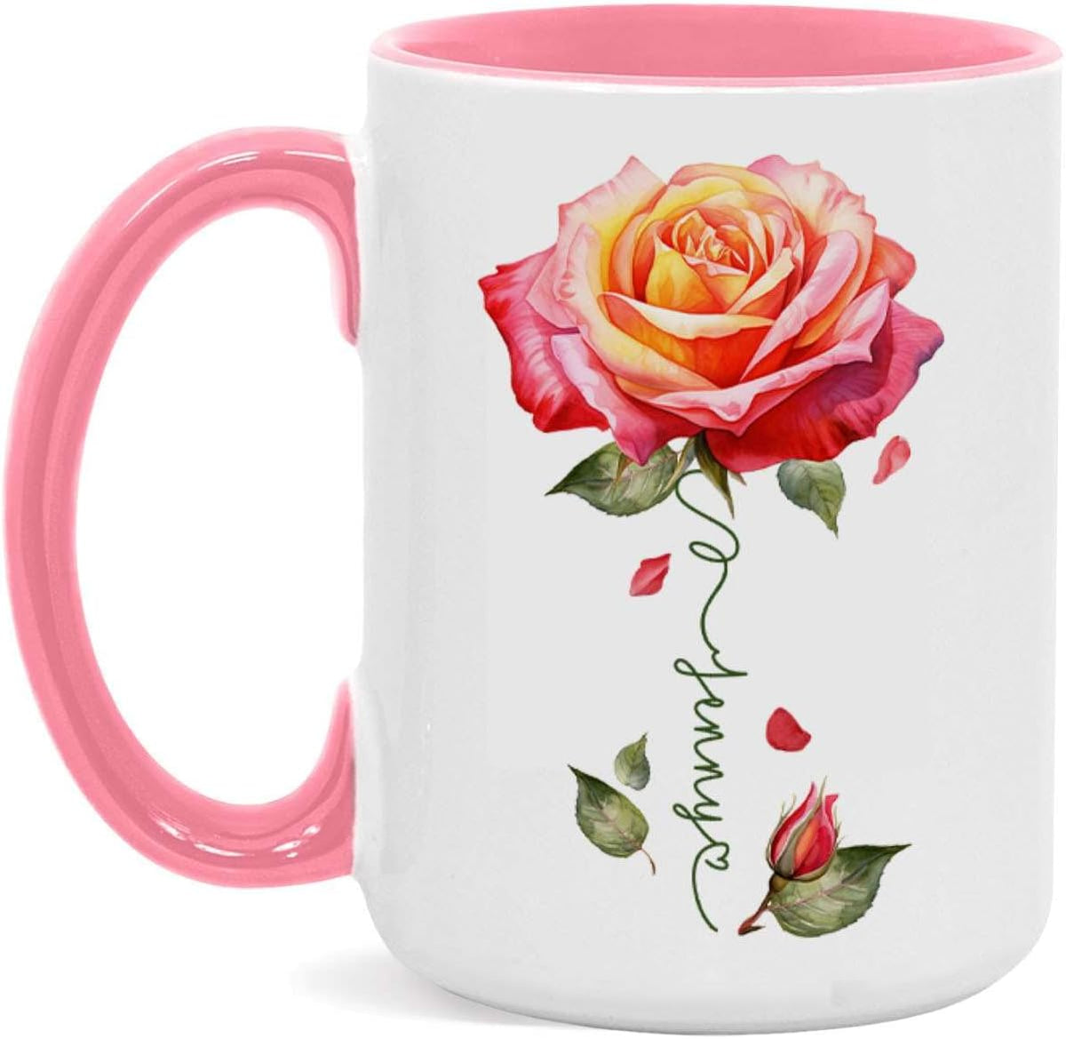 Novelty Rose Accent Cup For Girl, Personalized Rose Flower Coffee Mug 11oz 15oz, Customized Rose
