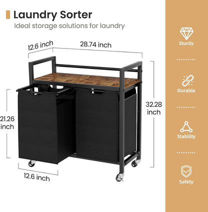 Laundry Hamper, Laundry Basket, Laundry Sorter with 2 Removable Bags, Clothes Basket with 2